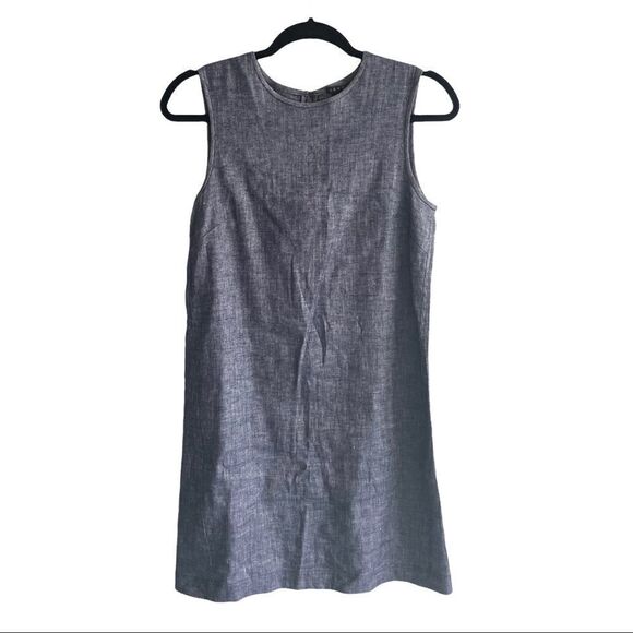 THEORY Linen Adraya Tierra Sleeveless Mini Shift Dress Blue Denim 0 - Picture 6 of 9